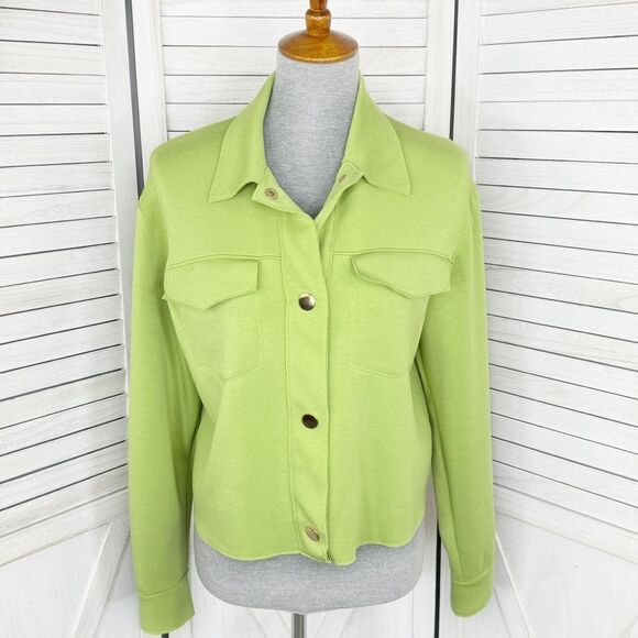 Joie Reverse Seam Jersey Knit Crop Lady Jacket Lime Green XS - Picture 1 of 13